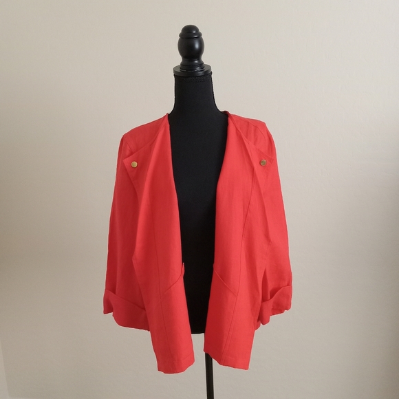 Chico's Open Front 100% Linen Cardigan Jacket - Red/Orange Blazer Size 3/XL - Picture 6 of 11